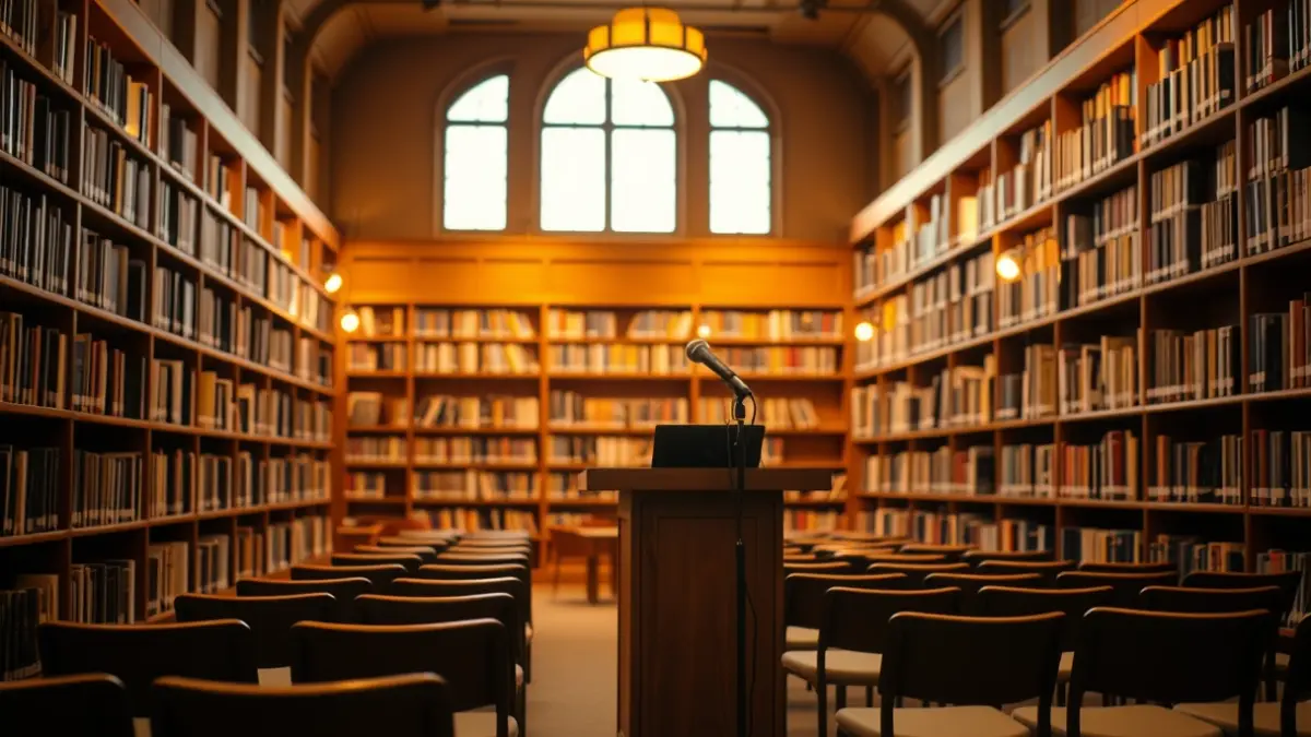 Imaxe xenérica dunha sala de lectura ou biblioteca.