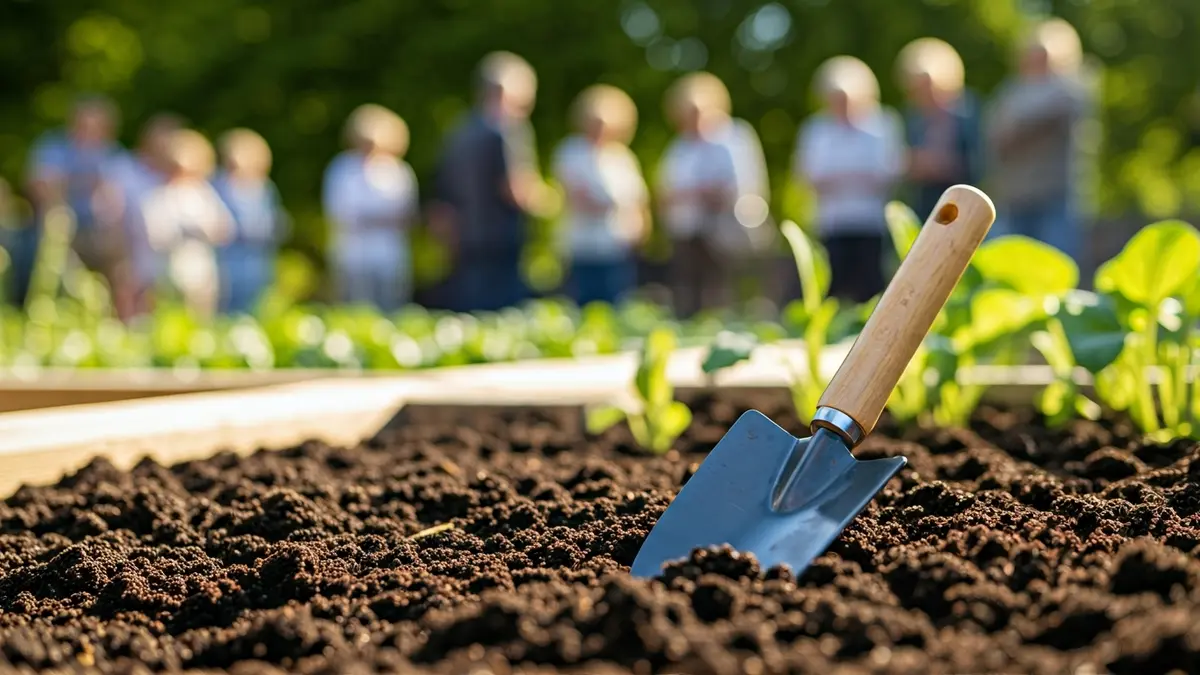 Imagen genérica de herramientas de jardinería en un huerto urbano.