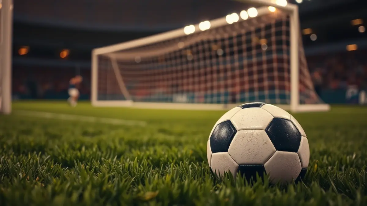 Imagen genérica de un balón de fútbol sobre el césped, con la portería desenfocada al fondo.