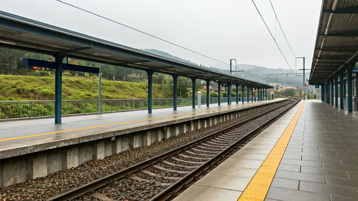 Imagen de una estación de tren moderna con accesos y señalización clara.