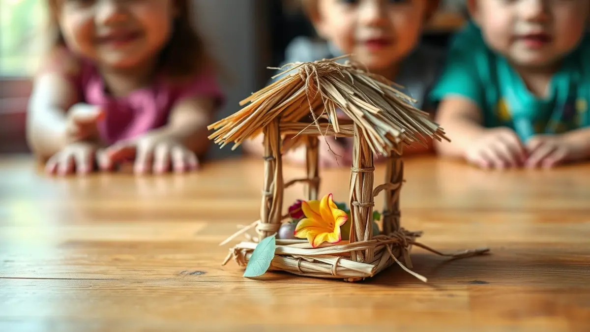 Imagen de un pequeño Maio tradicional hecho con hojas y flores.