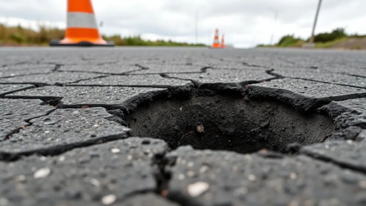 Imaxe xenérica dun bache nunha estrada con conos de sinalización.