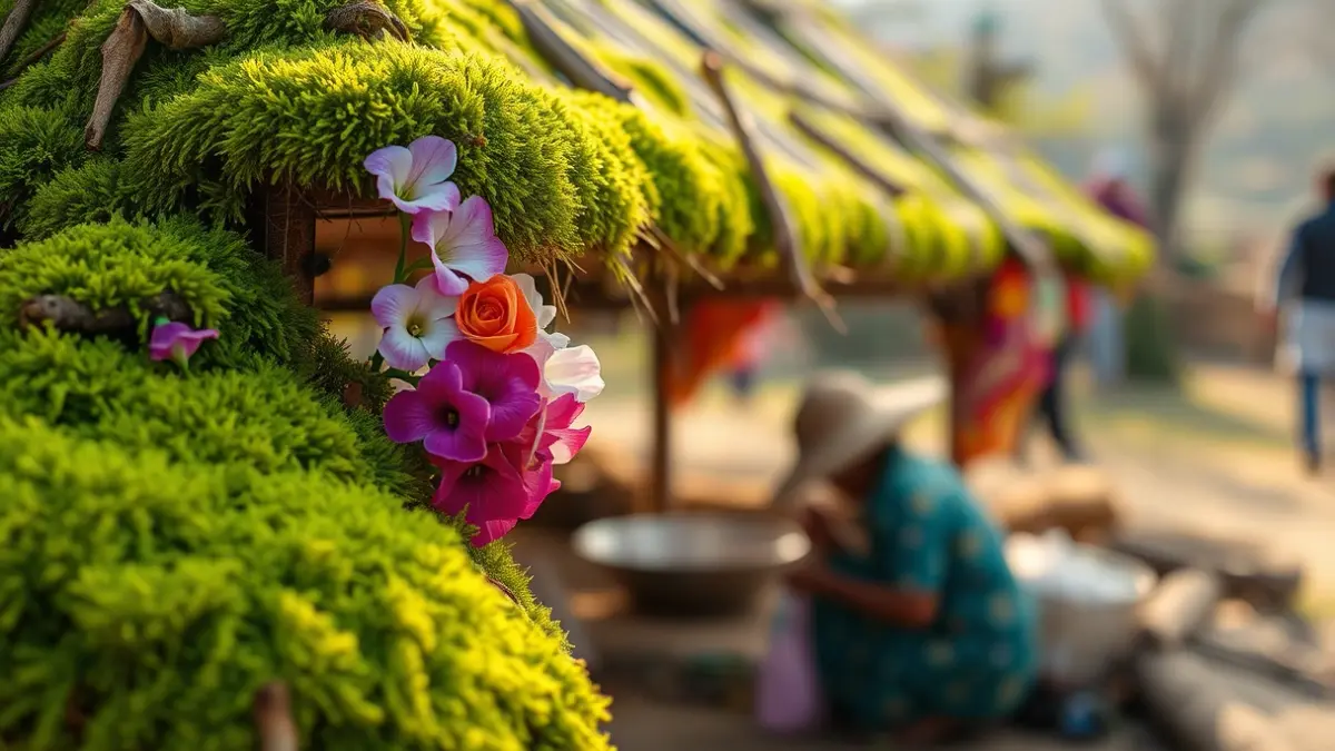 Imagen de un Maio tradicional cubierto de musgo y flores.
