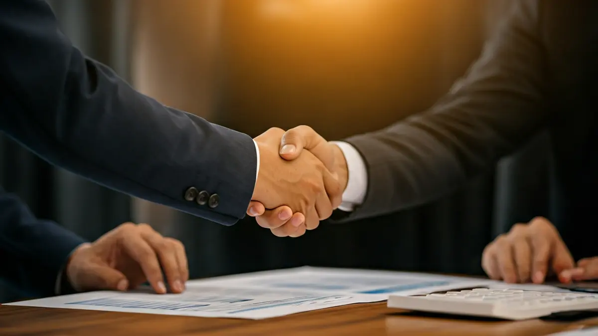 Imaxe xenérica de mans estreitándose sobre unha mesa, simbolizando a creación de empresas.