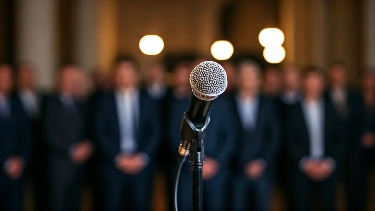 Imaxe xenérica dun micrófono nun atril, simbolizando unha declaración pública.