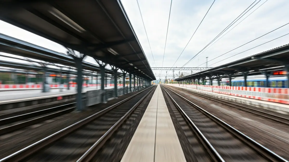 Imaxe xenérica de obras nunha estación de tren, con barreiras de construción.