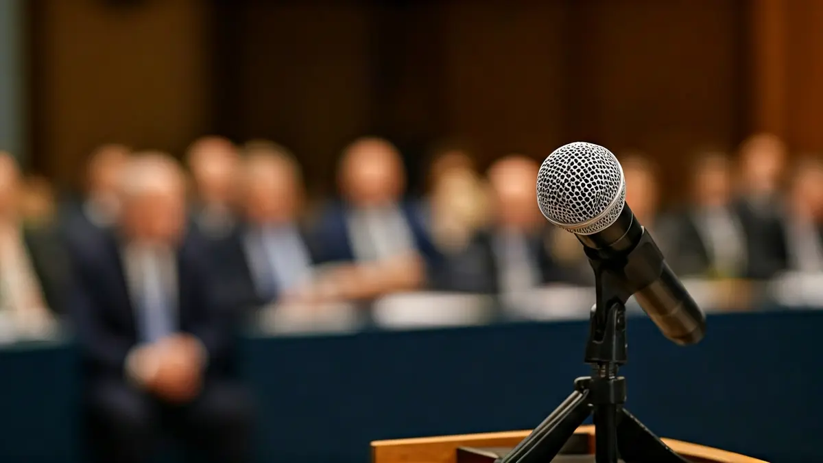 Imagen genérica de un micrófono en un atril, simbolizando un debate político.
