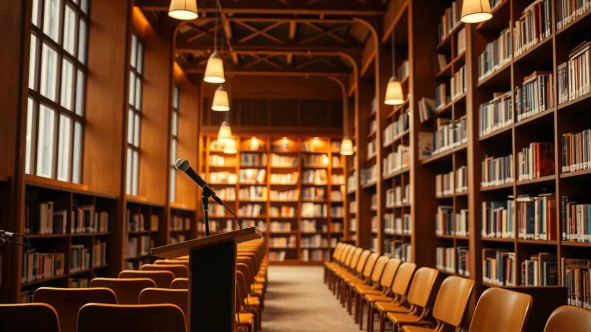 Imagen genérica de una biblioteca o sala de lectura con libros y un ambiente acogedor.