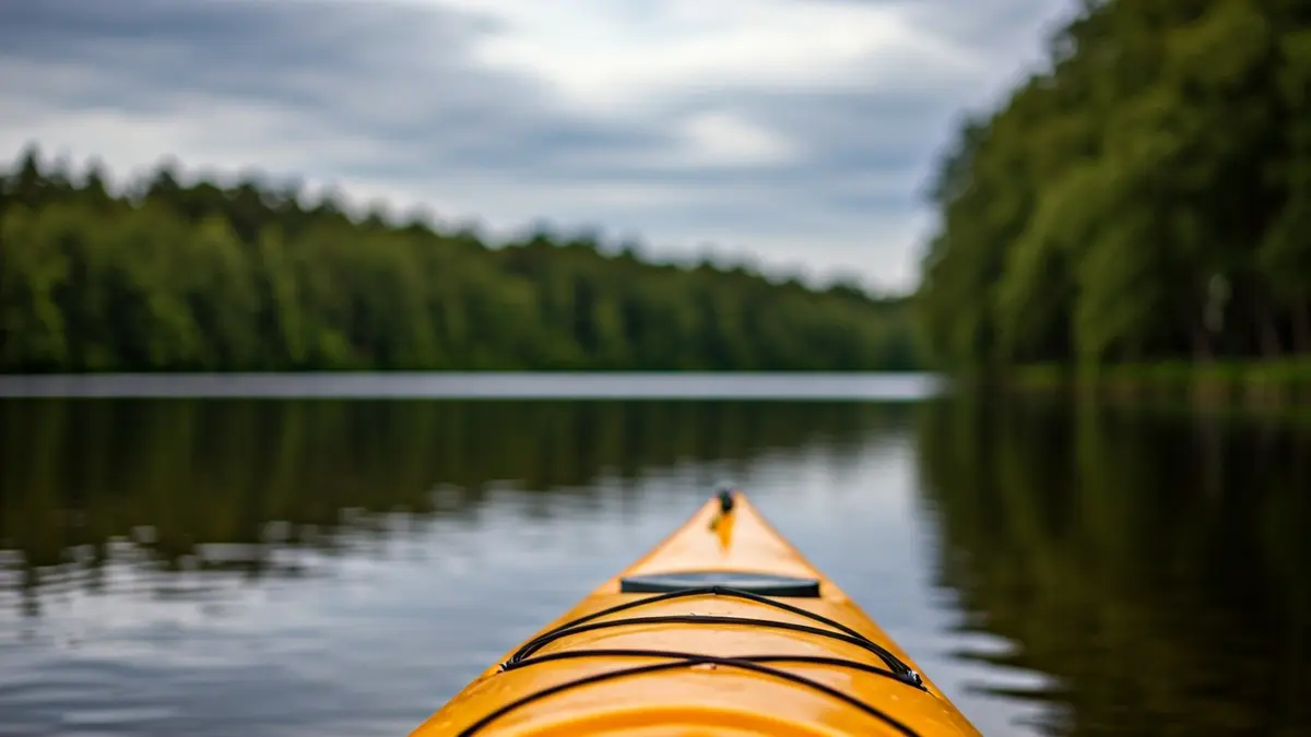 Imaxe xenérica dunha pa de piragüismo á beira dun lago.