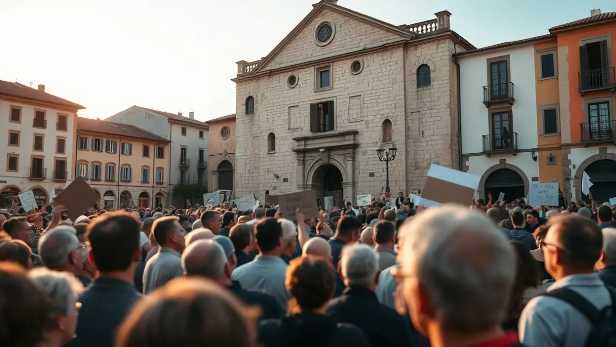 Imagen de una concentración en la Praza Maior de Lugo contra la moción de censura.