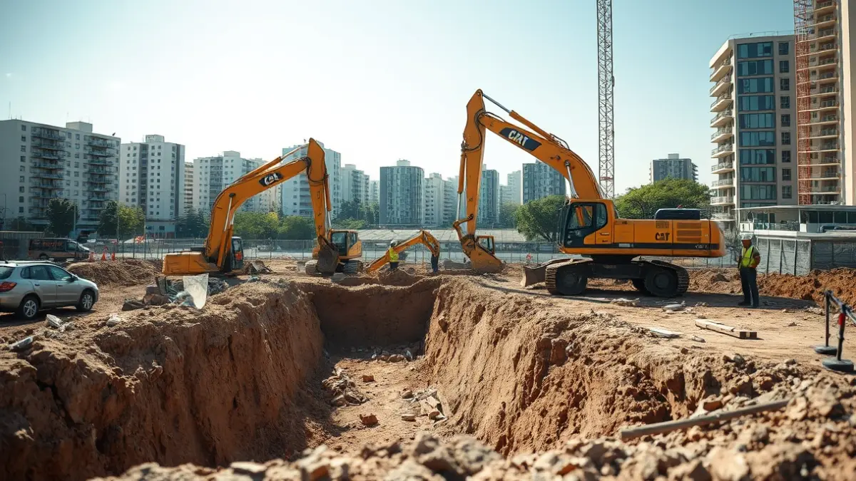 Imaxe xenérica dunha obra de construción con maquinaria pesada.