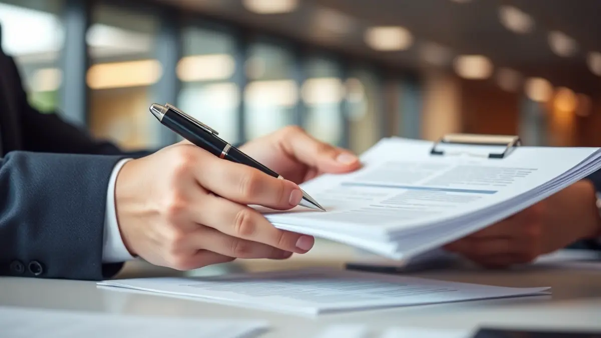 Imagen genérica de manos sosteniendo documentos oficiales y un bolígrafo.