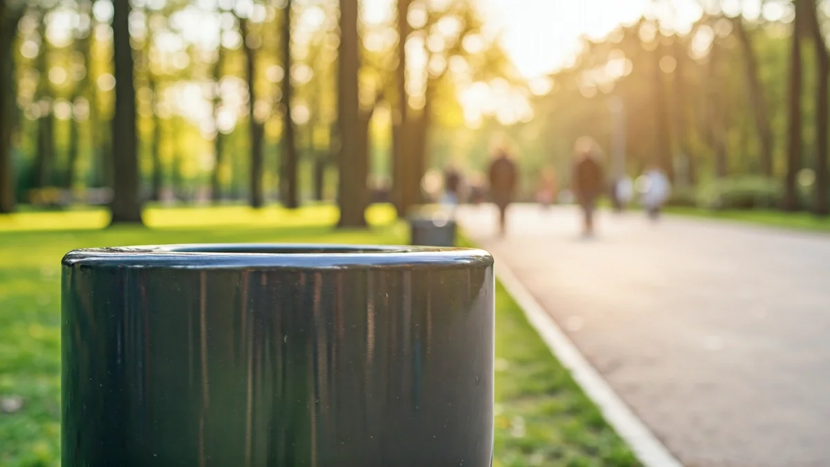 Imagen genérica de una papelera moderna en un parque urbano.