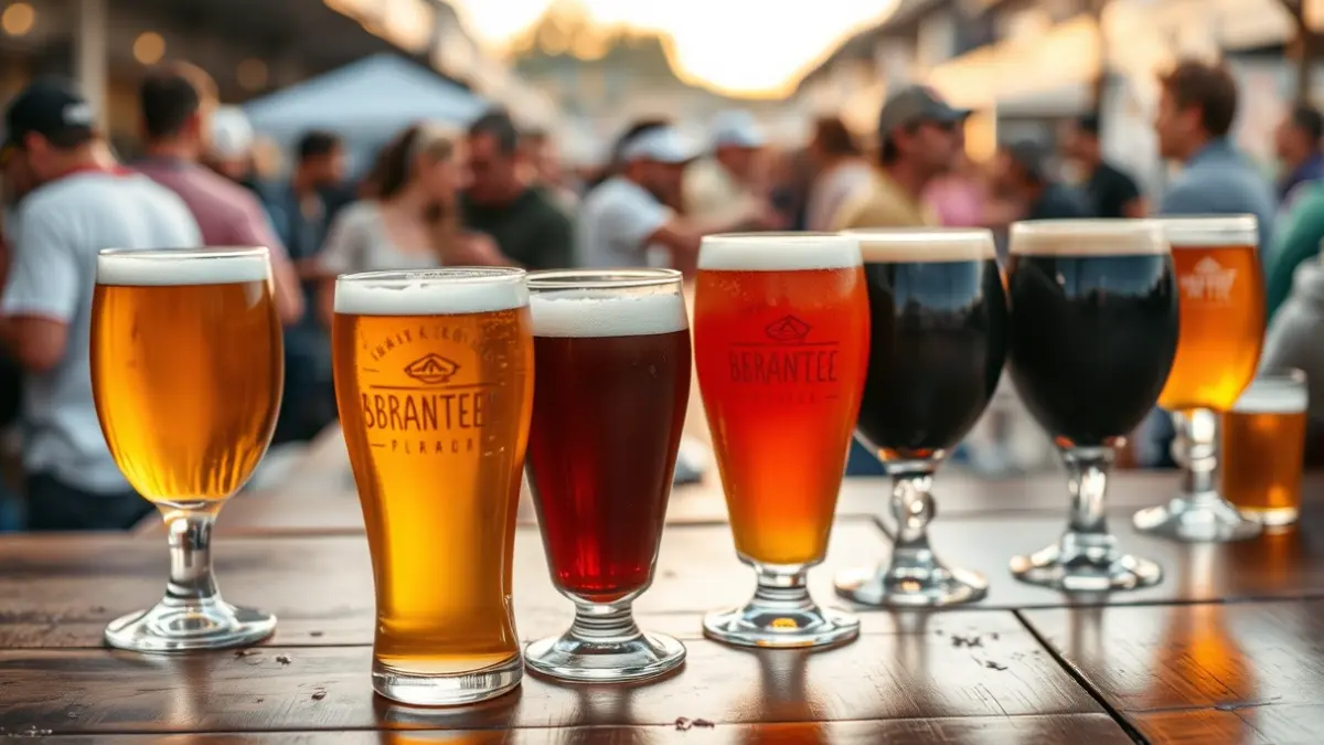 Imaxe xenérica de vasos de cervexa artesanal nun festival.