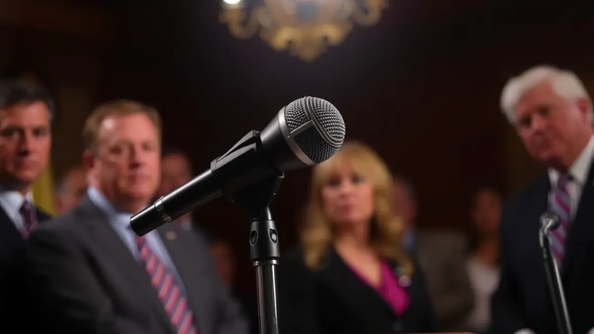 Imaxe xenérica dun micrófono nun atril, simbolizando un anuncio político.