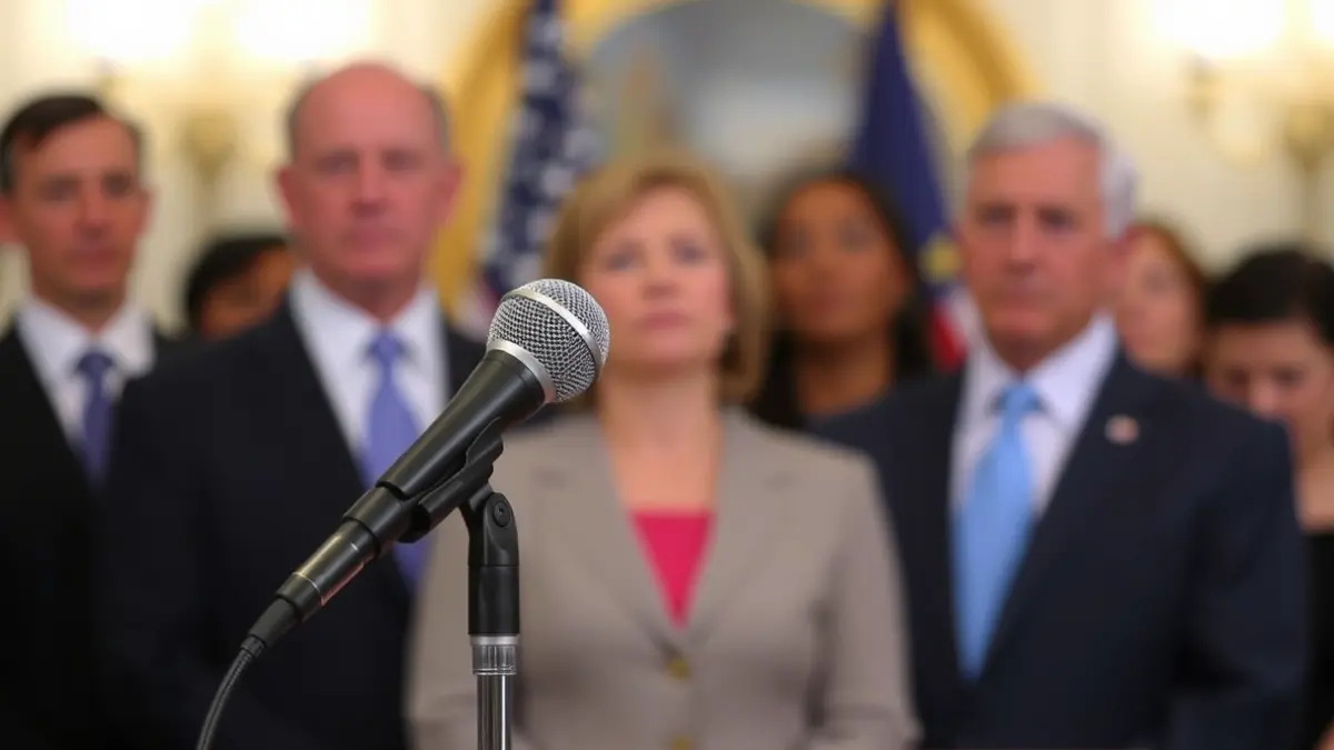 Imaxe xenérica dun micrófono nun atril, representando unha rolda de prensa política.