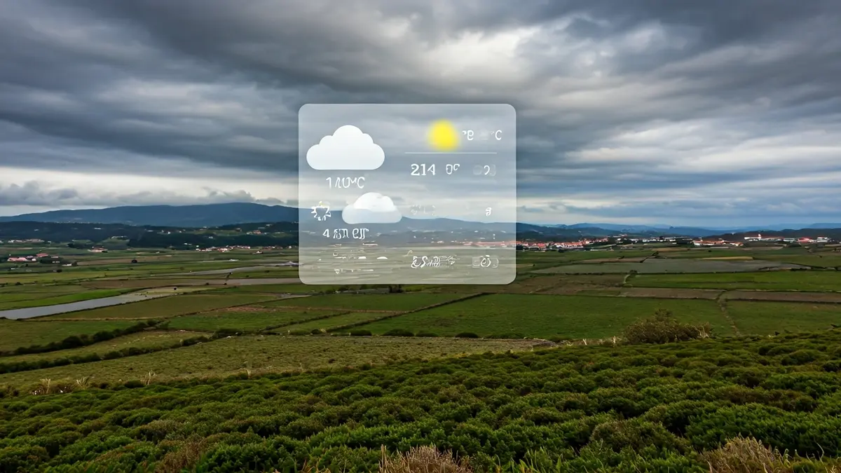 Imaxe xenérica dunha pantalla dixital coa previsión meteorolóxica para Vedra, con nubes e temperaturas.