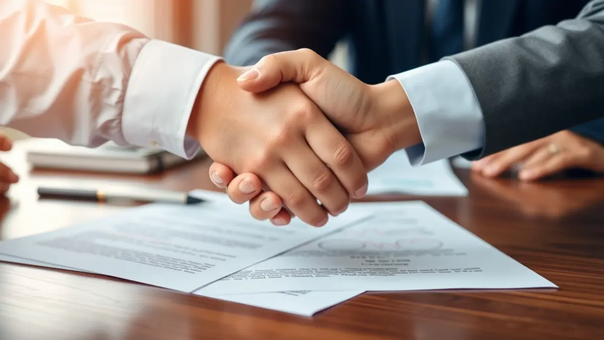 Imagen genérica de dos manos estrechándose sobre un escritorio, simbolizando un acuerdo.