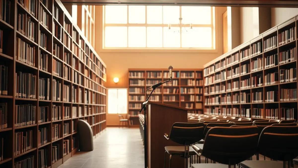 Imaxe xenérica dunha biblioteca ou sala de lectura.