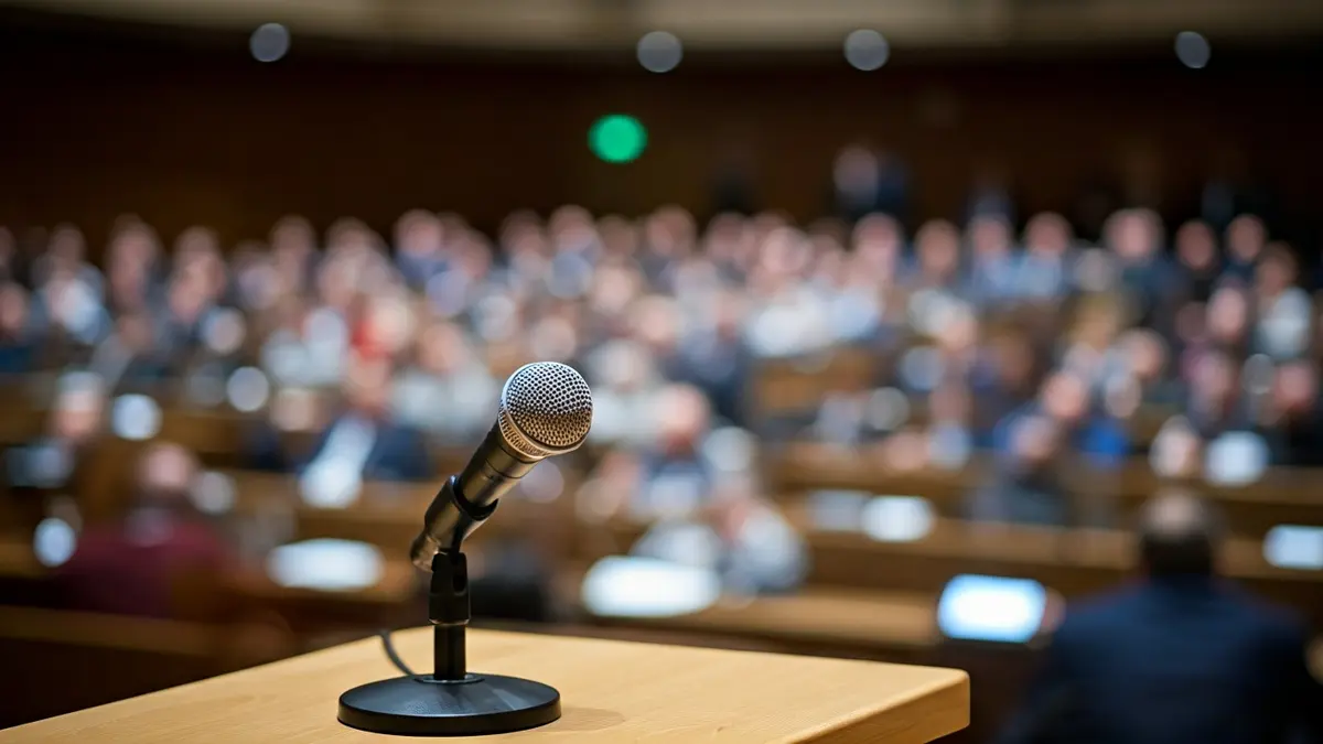 Imagen genérica de un micrófono en un podio, simbolizando un acto político o reivindicativo.