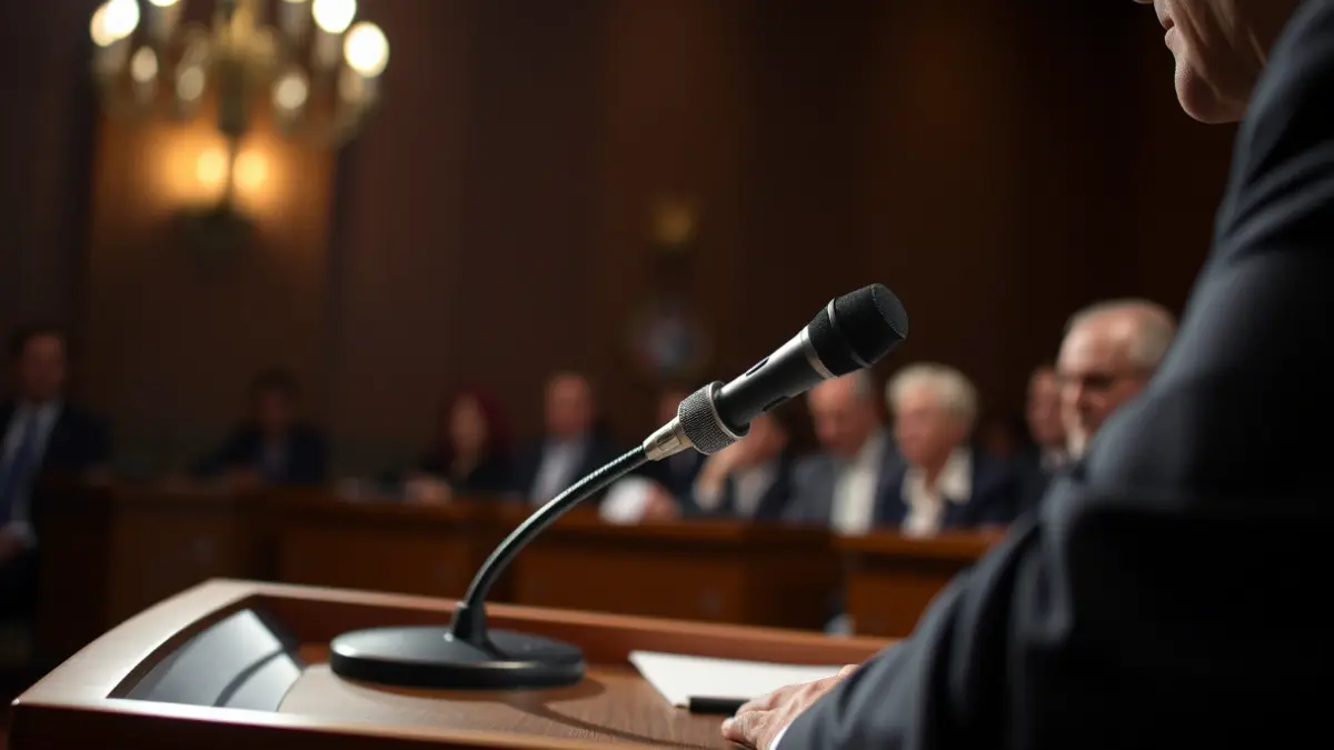 Imaxe xenérica dun micrófono nun podio, simbolizando un debate político.