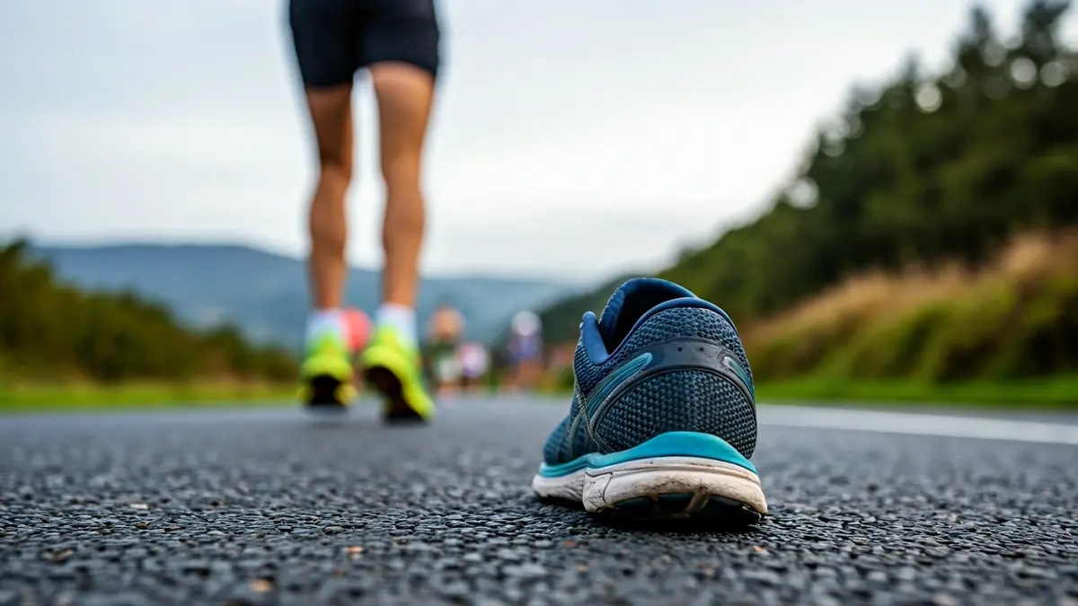 Imaxe xenérica de zapatillas de correr nunha estrada.
