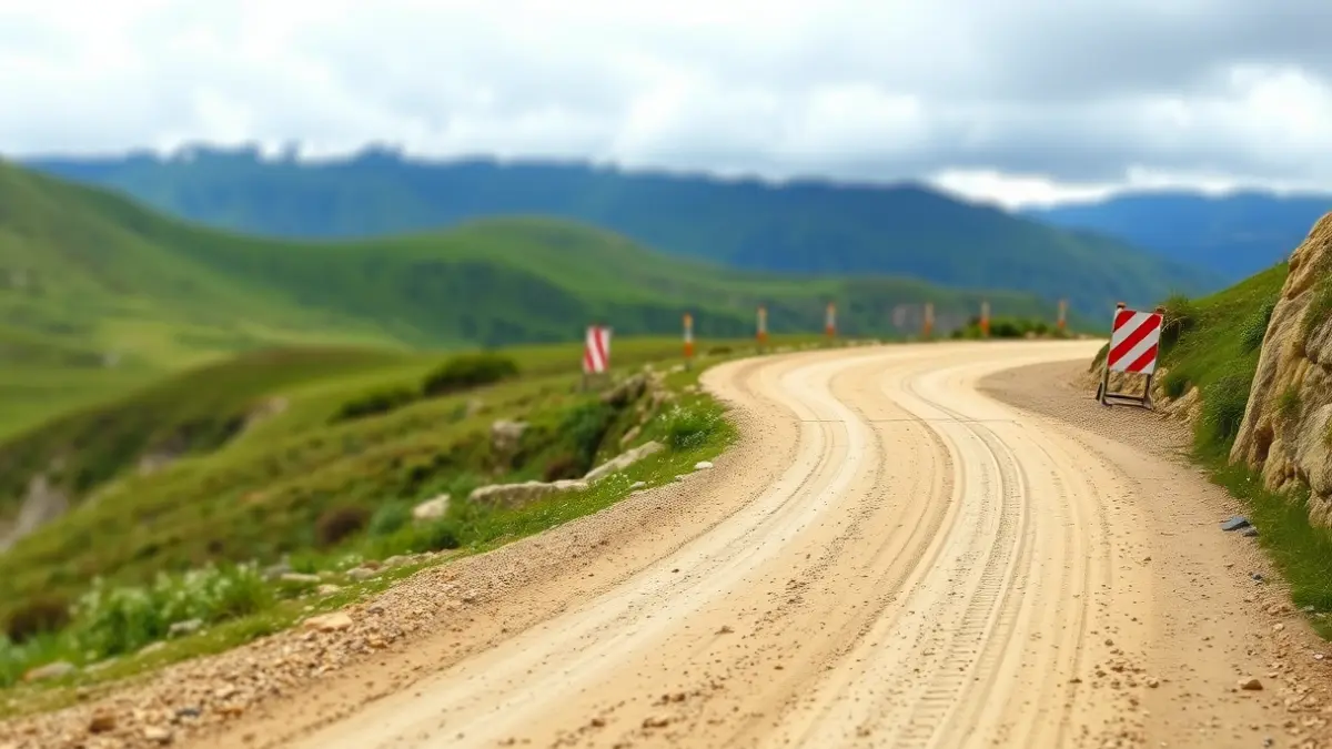 Imaxe dun paso provisional habilitado nunha estrada de montaña.