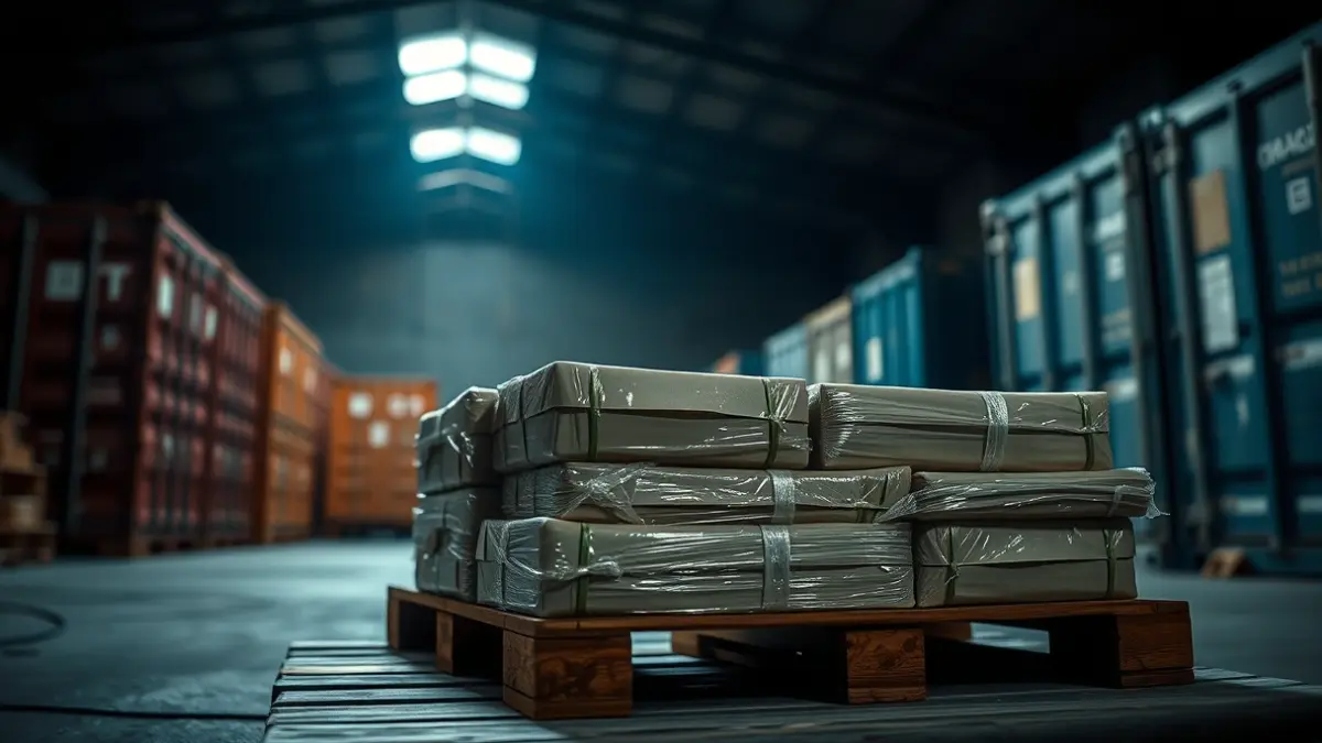 Imagen de una pila de ladrillos de cocaína en un almacén.
