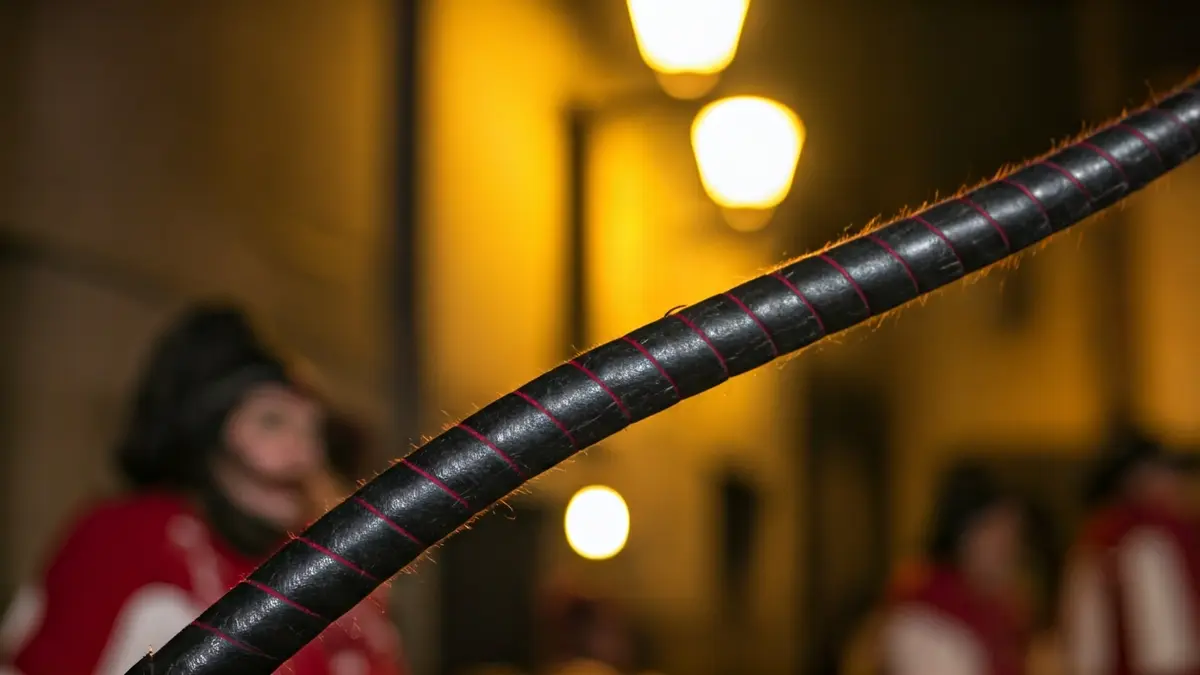 Imagen de un látigo, parte del traje del cigarrón, durante el Entroido de Verín.