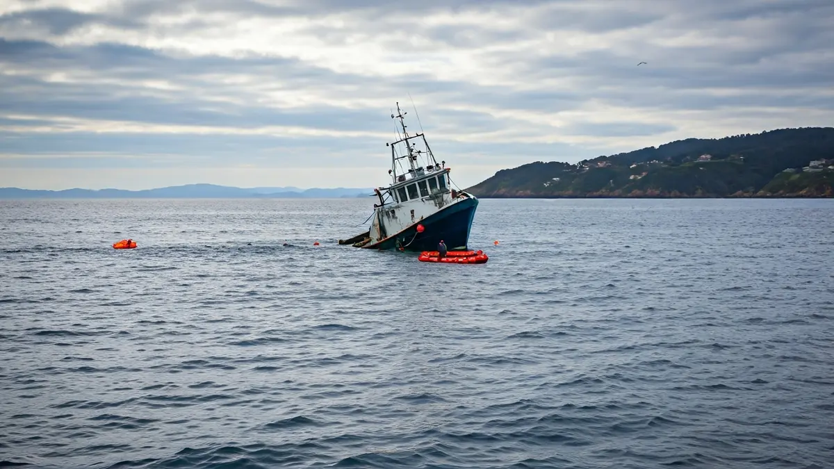 Imagen de un pesquero hundiéndose cerca de la costa de Carballo