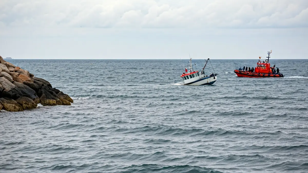 Imaxe dun pesqueiro afundíndose preto da costa de Carballo.