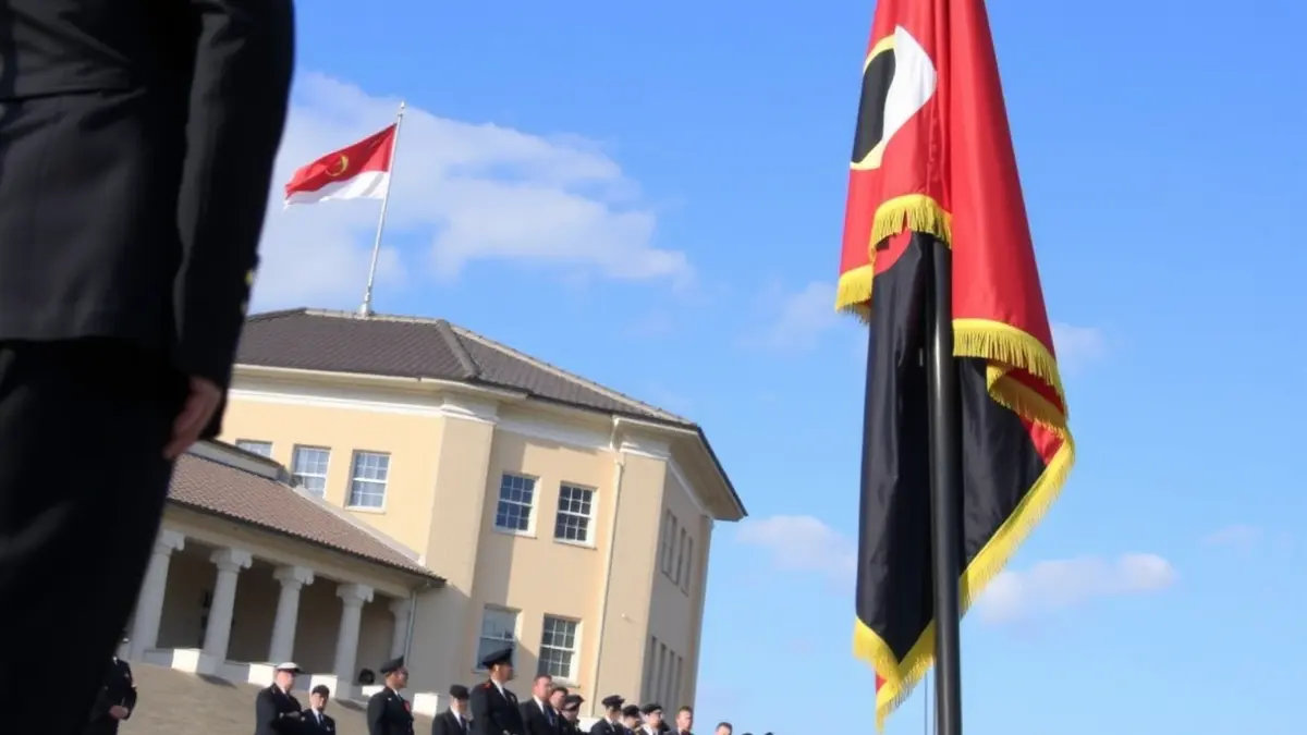 Imaxe dunha cerimonia de xura de bandeira na Escola Naval Militar de Marín.