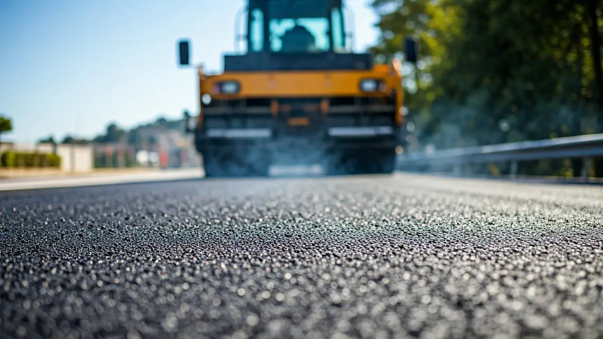 Imagen genérica de aglomerado asfáltico siendo aplicado en una carretera.