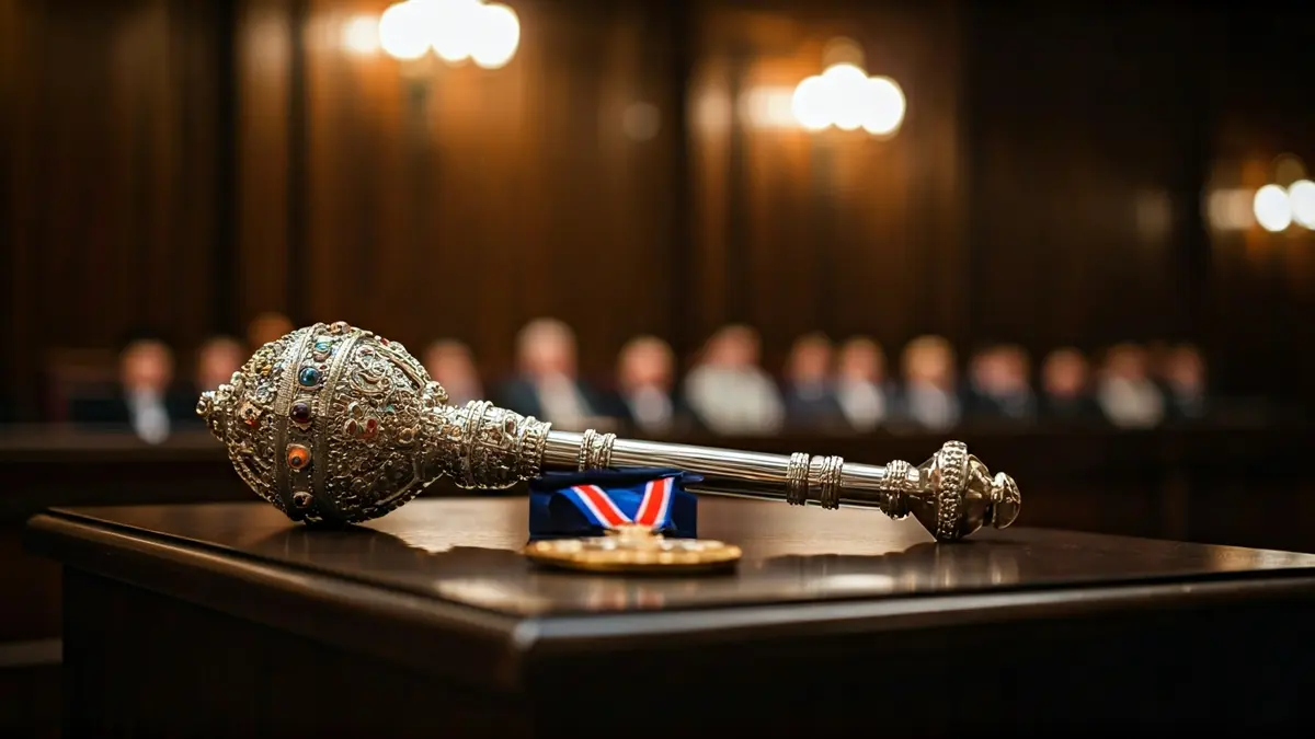 Imaxe xenérica dun bastón de mando e unha medalla, símbolos dun cargo universitario.