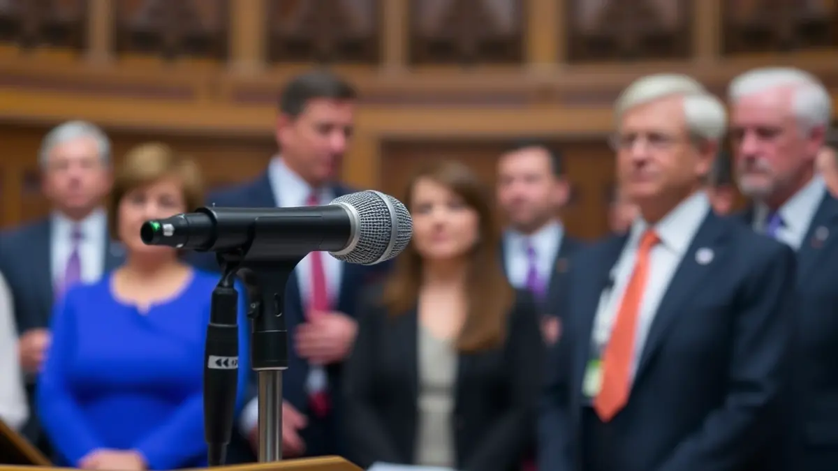 Imagen genérica de un micrófono en un podio durante un debate político.
