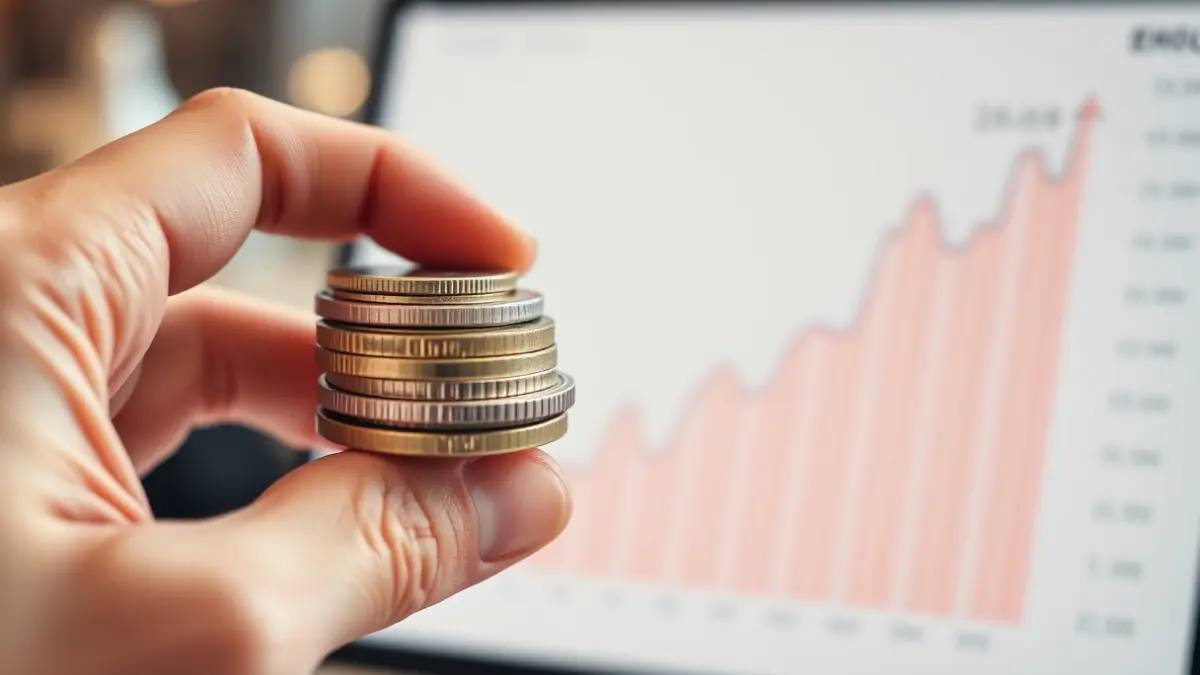 Imagen genérica de monedas de euro y un gráfico financiero ascendente, simbolizando el crecimiento salarial.