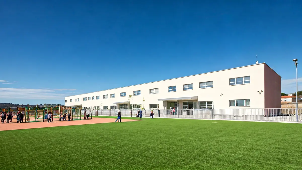 Imaxe dunha escola infantil municipal con zona exterior.