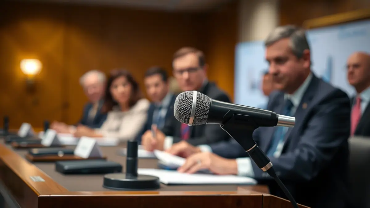 Imagen genérica de un micrófono en un podio, simbolizando negociaciones o declaraciones oficiales.