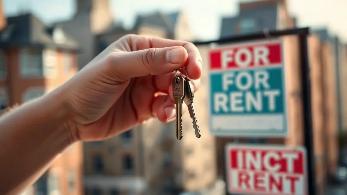 Imagen genérica de una mano sosteniendo una llave de vivienda, con el fondo urbano desenfocado.