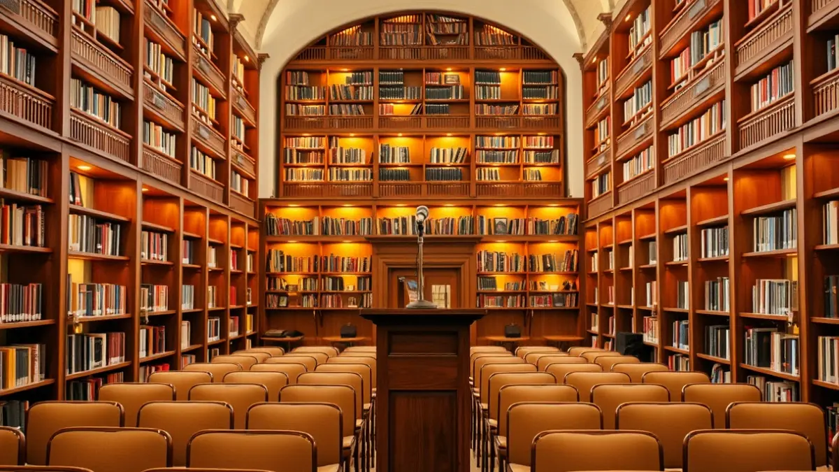 Imagen genérica de una sala de conferencias o presentación cultural.