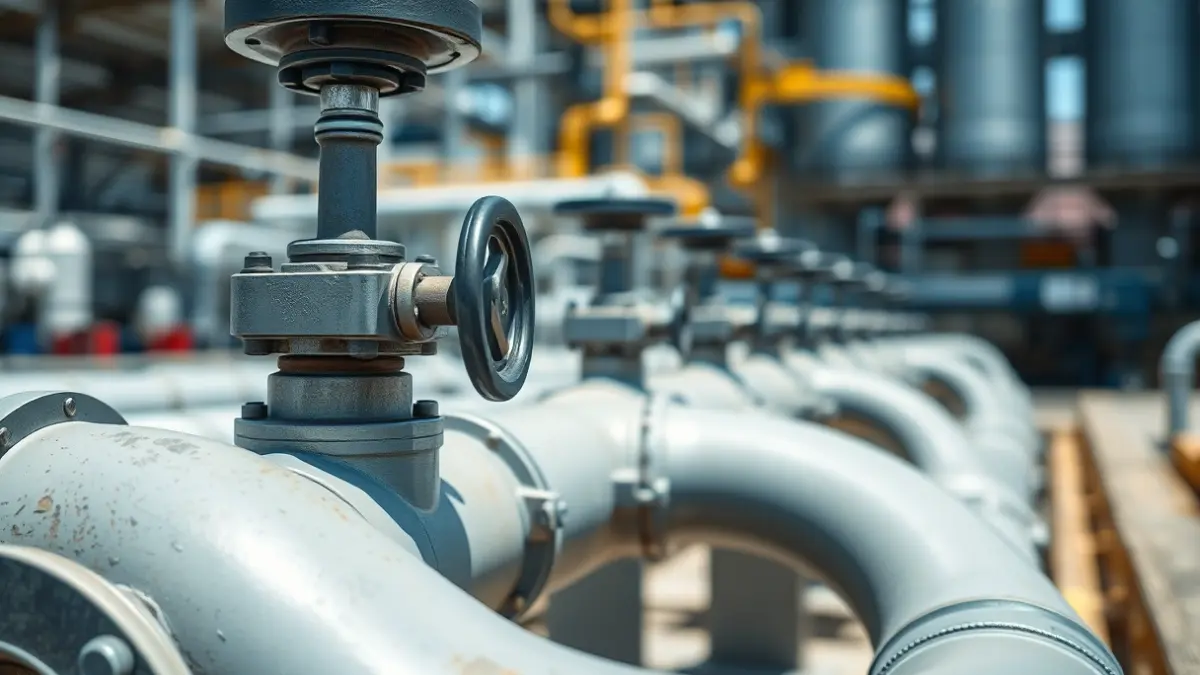 Imagen genérica de tuberías y válvulas de una estación de tratamiento de aguas.