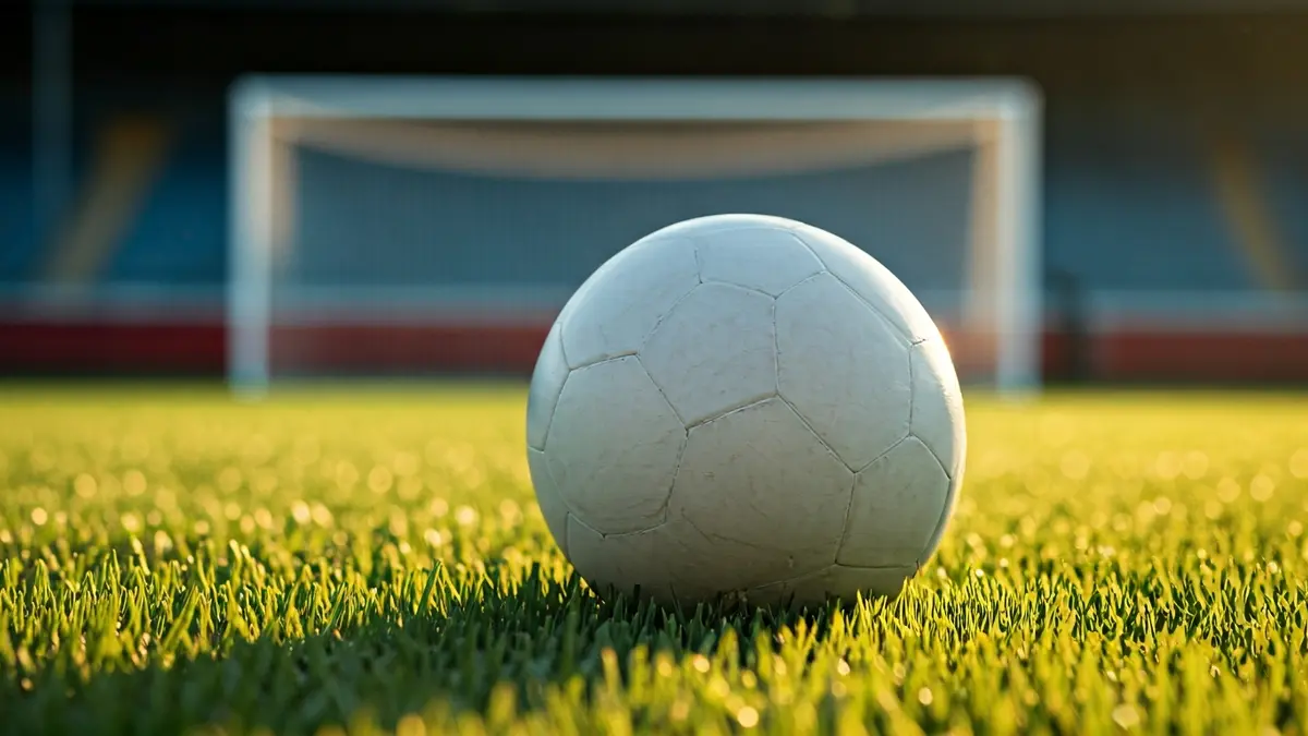Imaxe xenérica dun balón de fútbol sobre o céspede dun campo.