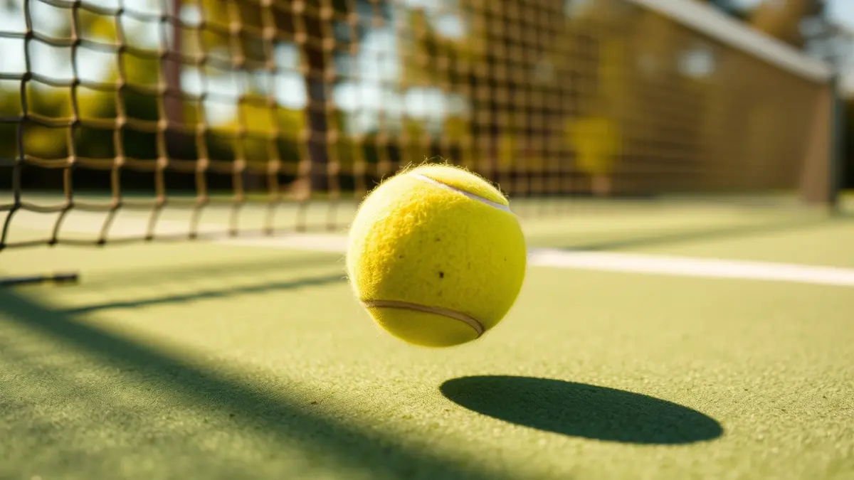 Imaxe xenérica dunha pelota de tenis nunha pista dura.