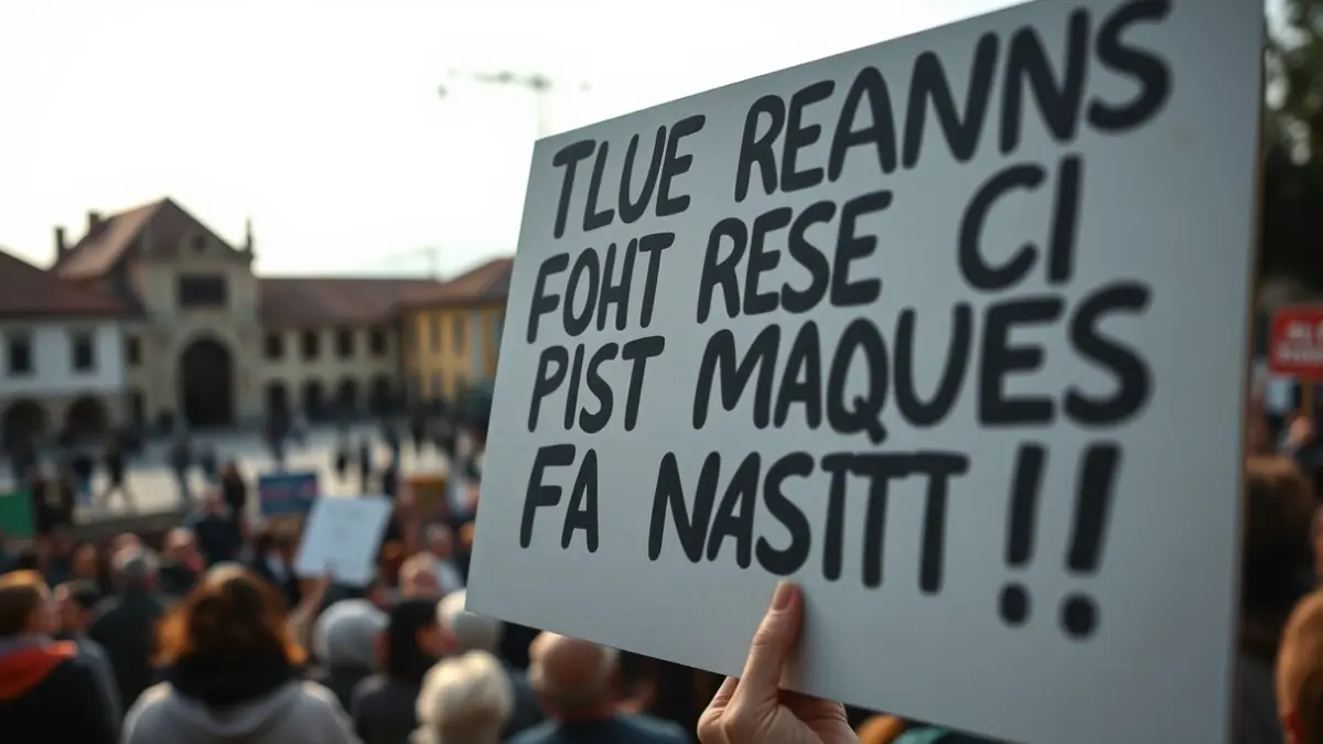 Imagen de una pancarta de protesta sostenida por trabajadores en una concentración.