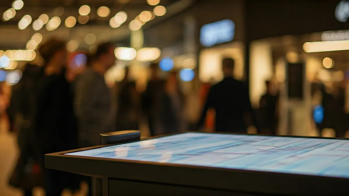 Imaxe xenérica dunha pantalla interactiva moderna nun ambiente comercial.