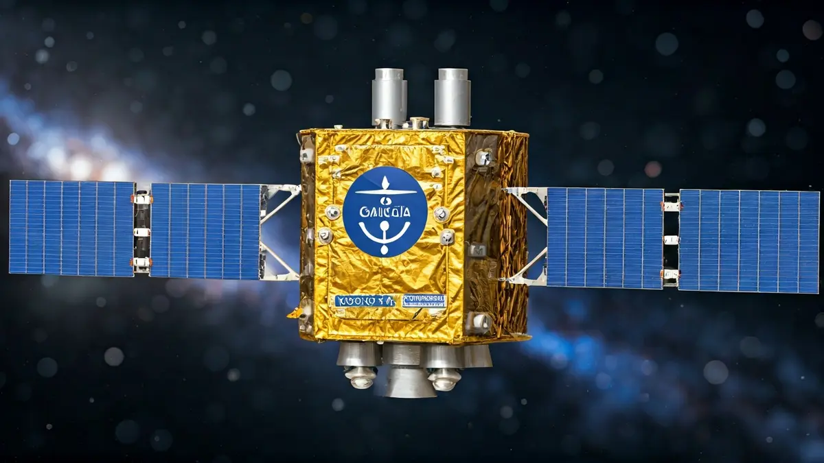 Maqueta dun satélite co logo de 'Galicia Calidade' no espazo.