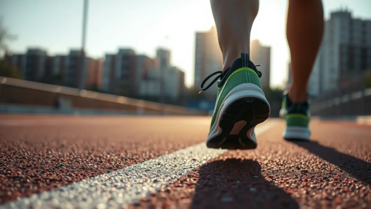 Imaxe xenérica de zapatillas de correr nunha pista de asfalto.