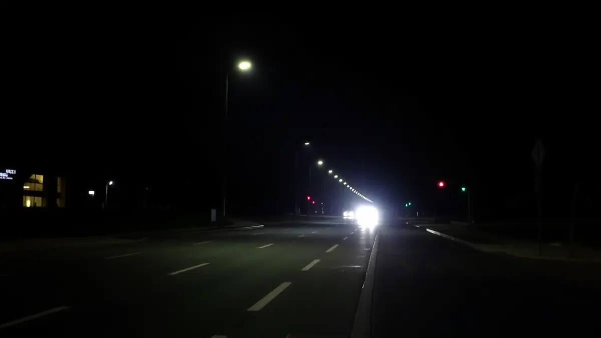 Imaxe xenérica dunha rúa escura durante un apagón.