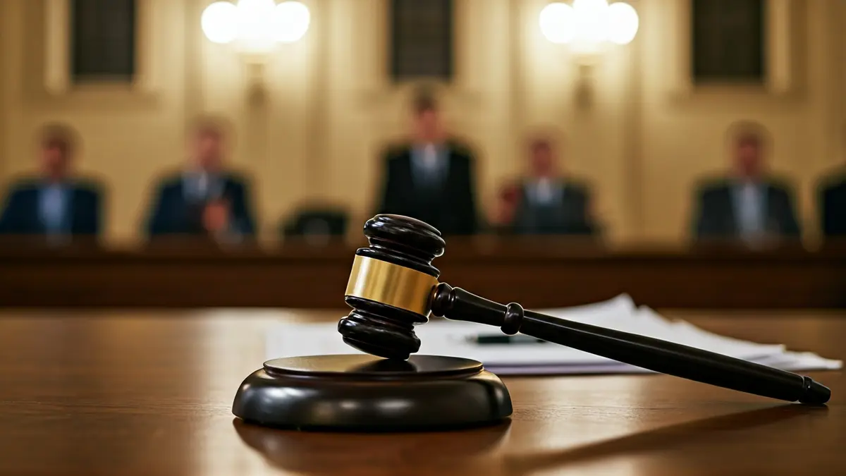 Imaxe xenérica dun mazo de xuíz sobre documentos legais.