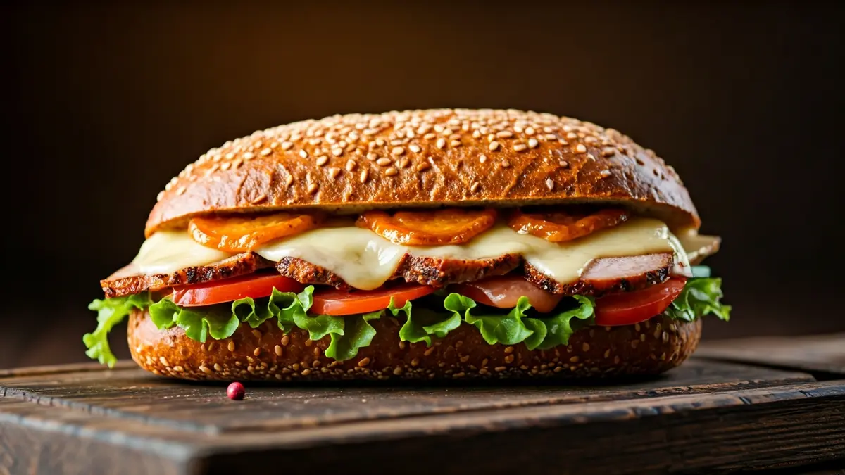 Imagen genérica de un bocadillo gourmet con ingredientes variados.